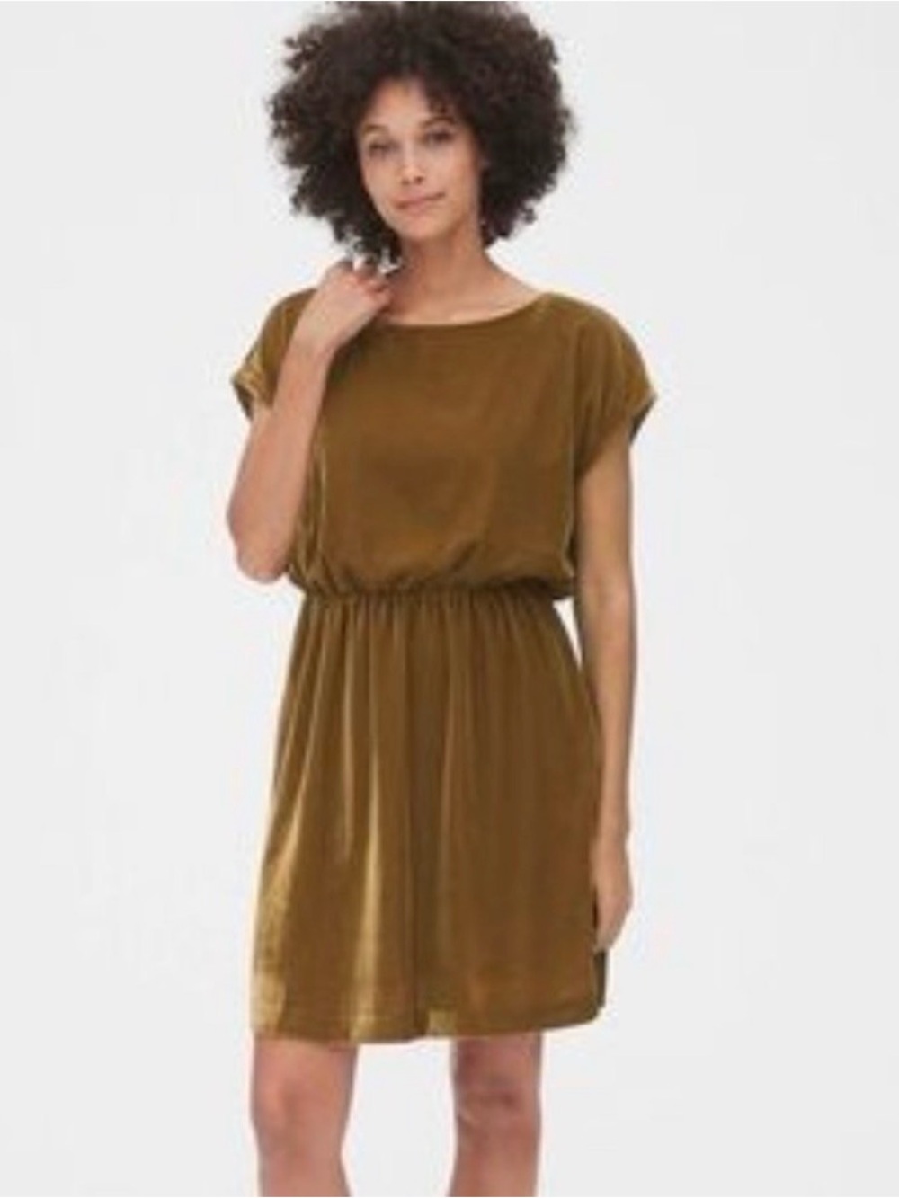 GAP Mustard Velvet Skater Dress with Elastic Waist